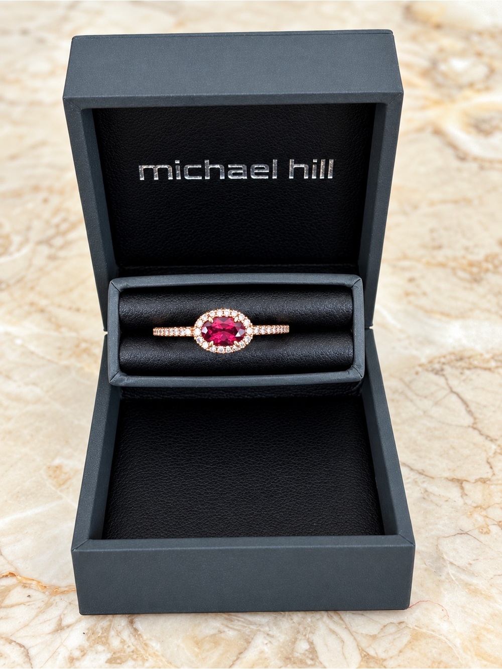 Michael Hill 10K Rose Gold Ruby & Diamond Halo Ring